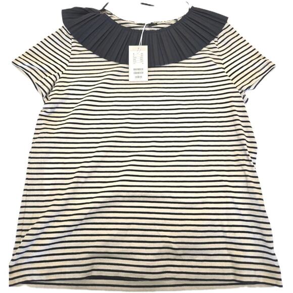 COS NWT Striped Shirt Size Medium Pleated Collar Womens Navy Blue and Off White - Picture 12 of 12